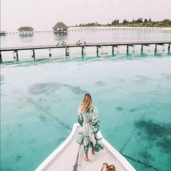 Boho Floral Teal Maxi Gypsy Long Sleeve Dress - Picture 2 of 7